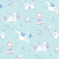 Galerie Wallcoverings Product Code G56524 - Just 4 Kids 2 Wallpaper Collection - Blue White Purple Colours - Unicorns and Princesses Design