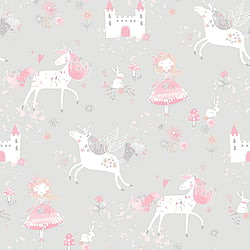 Galerie Wallcoverings Product Code G56525 - Just 4 Kids 2 Wallpaper Collection - Grey Pink Colours - Unicorns and Princesses Design