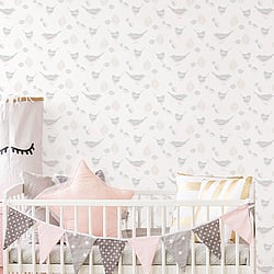 Galerie Wallcoverings Product Code G56540 - Just 4 Kids 2 Wallpaper Collection - Grey Beige Pink Colours - Pretty Birds Design