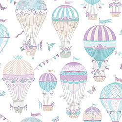 Galerie Wallcoverings Product Code G56543 - Just 4 Kids 2 Wallpaper Collection - Purple Blue Beige Colours - Balloon Journey Design