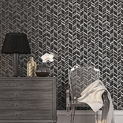 Galerie Wallcoverings Product Code G67716 - Special Fx Wallpaper Collection - Black Grey Silver Colours - Glitter Chevrons Design