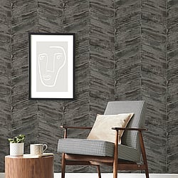 Galerie Wallcoverings Product Code G67776 - Ambiance Wallpaper Collection - Charcoal Silver Colours - Chevron Design