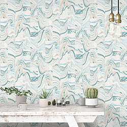 Galerie Wallcoverings Product Code G67974 - Organic Textures Wallpaper Collection - Cream Turquoise Colours - Agate Tile Design