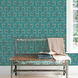 Galerie Wallcoverings Product Code G67978 - Organic Textures Wallpaper Collection - Turquoise Colours - Peacock Feather Design