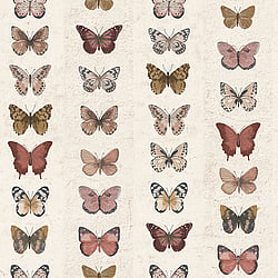 Galerie Wallcoverings Product Code G67992 - Organic Textures Wallpaper Collection - Beige Red Tan Colours - Jewel Butterflies Stripe Design