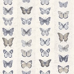 Galerie Wallcoverings Product Code G67993 - Organic Textures Wallpaper Collection - Beige Blue Colours - Jewel Butterflies Stripe Design