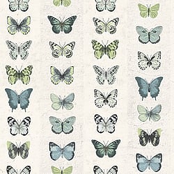 Galerie Wallcoverings Product Code G67994 - Organic Textures Wallpaper Collection - Blue Beige Green Colours - Jewel Butterflies Stripe Design