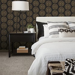Galerie Wallcoverings Product Code G78331 - Bazaar Wallpaper Collection - Black Metallic Gold Colours - Soleil Design