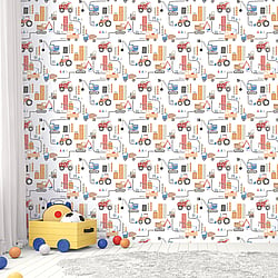 Galerie Wallcoverings Product Code G78361 - Tiny Tots 2 Wallpaper Collection - Red Blue Orange Colours - Construction Design