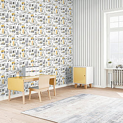 Galerie Wallcoverings Product Code G78362 - Tiny Tots 2 Wallpaper Collection - Yellow Greige Colours - Construction Design