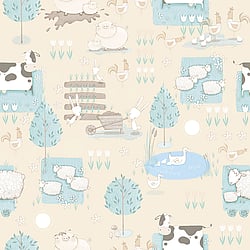 Galerie Wallcoverings Product Code G78374 - Tiny Tots 2 Wallpaper Collection - Beige Turquoise Colours - Farmland Design