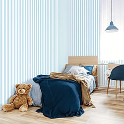 Galerie Wallcoverings Product Code G78405 - Tiny Tots 2 Wallpaper Collection - Sky Blue Colours - Regency Stripe Design