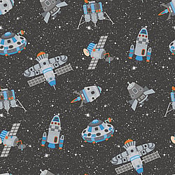 Galerie Wallcoverings Product Code G78410 - Tiny Tots 2 Wallpaper Collection - Black Blue Orange Glitter Colours - Spaceships Design