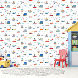 Galerie Wallcoverings Product Code G78415 - Tiny Tots 2 Wallpaper Collection - Blue Orange Red Colours - Transportation Design