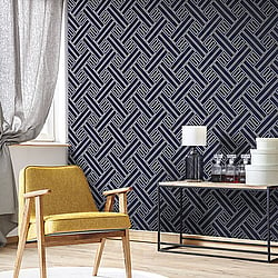 Galerie Wallcoverings Product Code GX37602 - Geometrix Wallpaper Collection - Navy Black Silver Colours - Geo Rectangular Design
