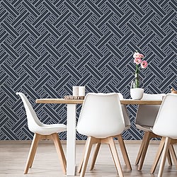 Galerie Wallcoverings Product Code GX37602 - Geometrix Wallpaper Collection - Navy Black Silver Colours - Geo Rectangular Design