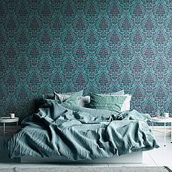 Galerie Wallcoverings Product Code HO20023 - Home Wallpaper Collection - Blue Black Colours - Damask Motif Design
