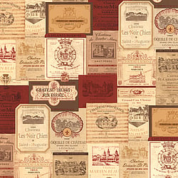 Galerie Wallcoverings Product Code KK26754 - Kitchen Style 3 Wallpaper Collection - Red Colours - Wine Labels Design