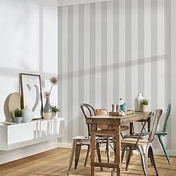 Galerie Wallcoverings Product Code MC61015 - Maison Charme Wallpaper Collection - Grey, White Colours - Add a generous dollop of style with this striking wide stripe. In its soft pastel colourways, this is one wallpaper that will bring a bright look to your home. It works wonderfully in a little one's bedroom, playroom or nursery with its calming and soothing vibe. Design