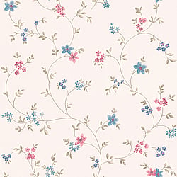 Galerie Wallcoverings Product Code MC61021 - Maison Charme Wallpaper Collection - Blue, Green, Pink, Cream Colours - A stylish floral wallpaper with an old fashioned, wispy trail of petit flowers.  Will suit a more traditional setting perfectly with its country cottage charm. The beauty of this vinyl wallpaper is not only will it add texture to your walls, but it will also cover slight imperfections, giving your room the finish you want. So whether you are looking for a floral wallpaper for a living room, bedroom or dining room, this paper could be your perfect choice. Design