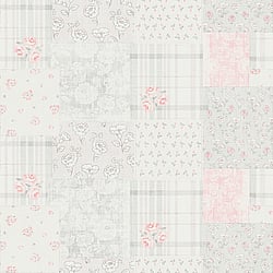 Galerie Wallcoverings Product Code MC61047 - Maison Charme Wallpaper Collection - Grey, Pink, White Colours - Revel in vintage charm with the Maison Charme Patchwork Vintage Floral print. This playful pattern arranges faded florals, ditsy prints and delicate plaids in a colourful basketweave patchwork. The shabby chic medley of designs mimics well-loved quilts and counterpanes. Incorporate this repeat print into bedroom, living room or kitchen schemes to infuse living spaces with an easy-going cottage style. Printed on vinyl with a non-woven backing, this design exudes romantic whimsy. Nostalgic and light-hearted, this fabric collage celebrates the beauty of imperfection and cherished heirlooms. Design