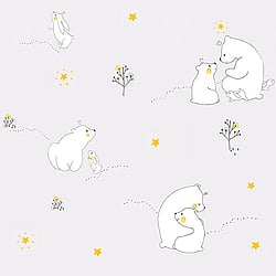 Galerie Wallcoverings Product Code ND21101 - Little Explorers Wallpaper Collection - Grey Yellow Colours - Grey Mummy Bear and Baby Bear Design
