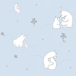 Galerie Wallcoverings Product Code ND21102 - Little Explorers Wallpaper Collection - Blue White Silver Colours - Blue Mummy Bear and Baby Bear Design