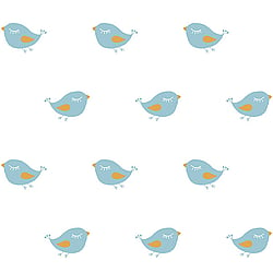 Galerie Wallcoverings Product Code ND21106 - Little Explorers Wallpaper Collection - White Blue Gold Colours - Blue Sleepy Birdy Design