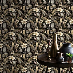 Galerie Wallcoverings Product Code NHW1002 - Enchanted Wallpaper Collection - Tan White Black Colours - Samana Gold Design