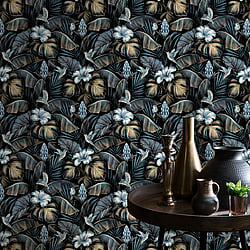 Galerie Wallcoverings Product Code NHW1003 - Enchanted Wallpaper Collection - Blue Tan Black Colours - Samana Blue Design