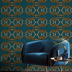 Galerie Wallcoverings Product Code NHW1034 - Enchanted Wallpaper Collection - Teal Gold Colours - Sabor Teal Design