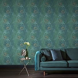Galerie Wallcoverings Product Code NHW1045 - Enchanted Wallpaper Collection - Emerald Gold Colours - Descartes Emerald Design