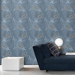 Galerie Wallcoverings Product Code NHW1046 - Enchanted Wallpaper Collection - Blue Gold Colours - Descartes Blue Design