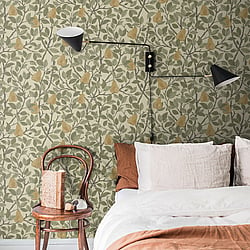 Galerie Wallcoverings Product Code S13102 - Sommarang Wallpaper Collection - Green Colours - Leaves and Pears Design