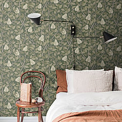 Galerie Wallcoverings Product Code S13105 - Sommarang Wallpaper Collection - Green Colours - Leaves and Pears Design