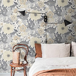 Galerie Wallcoverings Product Code S13106 - Sommarang Wallpaper Collection - White Grey Colours - Scandi Bloom Design