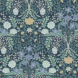 Galerie Wallcoverings Product Code S24101 - Sommarang 2 Wallpaper Collection - Blue Colours - A medallion pattern of crocus and camellia flowers Design