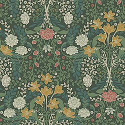 Galerie Wallcoverings Product Code S24102 - Sommarang 2 Wallpaper Collection - Green   Colours - A medallion pattern of crocus and camellia flowers Design