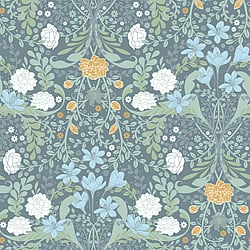 Galerie Wallcoverings Product Code S24106 - Sommarang 2 Wallpaper Collection - Blue Colours - A medallion pattern of crocus and camellia flowers Design