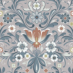 Galerie Wallcoverings Product Code S24110 - Sommarang 2 Wallpaper Collection - Beige, blue Colours - Flowers with elegant swirls in perfect symmetry Design