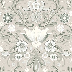 Galerie Wallcoverings Product Code S24112 - Sommarang 2 Wallpaper Collection - Beige Colours - Flowers with elegant swirls in perfect symmetry Design