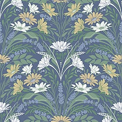 Galerie Wallcoverings Product Code S24116 - Sommarang 2 Wallpaper Collection - Blue, yellow Colours - Daisies and lavender embraced by foliage Design