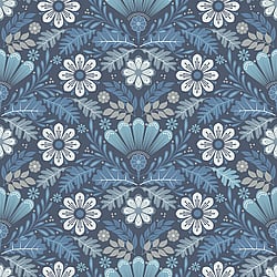 Galerie Wallcoverings Product Code S24123 - Sommarang 2 Wallpaper Collection - Blue Colours - An array of flowers and leaves Design