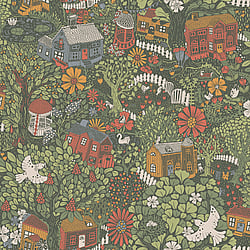 Galerie Wallcoverings Product Code S63003 - Sommarang 2 Wallpaper Collection - Dark green Colours - Fairytale woodland village Design