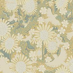 Galerie Wallcoverings Product Code S63010 - Sommarang 2 Wallpaper Collection - Yellow Colours - Songbirds flying over fields of sunflowers Design