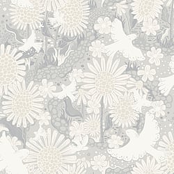 Galerie Wallcoverings Product Code S63011 - Sommarang 2 Wallpaper Collection - Grey Colours - Songbirds flying over fields of sunflowers Design