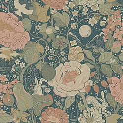 Galerie Wallcoverings Product Code S63013 - Sommarang 2 Wallpaper Collection - Dark blue Colours - Medley of flowers with summertime details including rabbits and birds Design