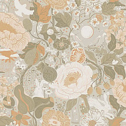 Galerie Wallcoverings Product Code S63015 - Sommarang 2 Wallpaper Collection - Grey, green Colours - Medley of flowers with summertime details including rabbits and birds Design