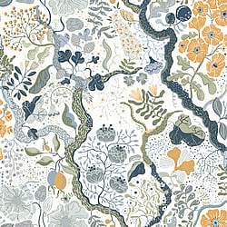 Galerie Wallcoverings Product Code S65103 - Sommarang 2 Wallpaper Collection - White Orange Multi-coloured Colours - Floral Vines Design