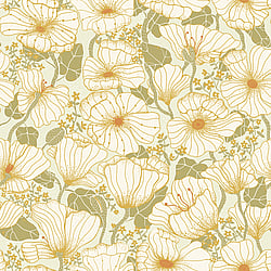 Galerie Wallcoverings Product Code S65111 - Sommarang Wallpaper Collection - Green Colours - Retro Poppy Design